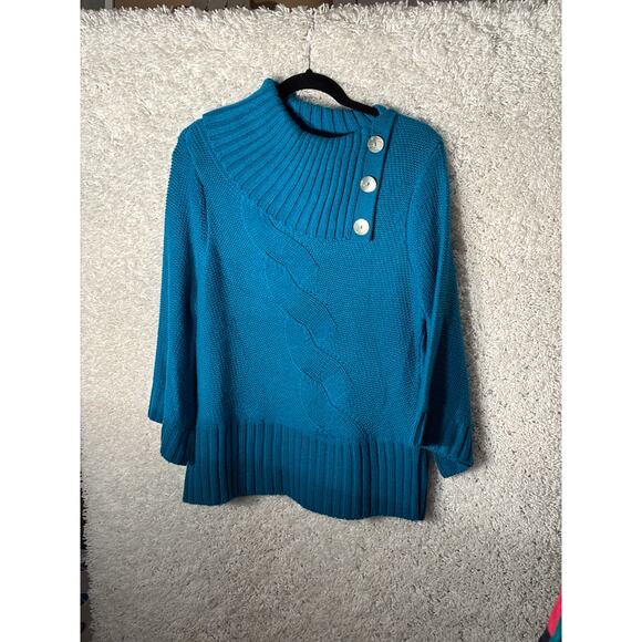 WOMEN.S BLUE SWEATER WITH LARGE COLLAR. - Picture 1 of 2